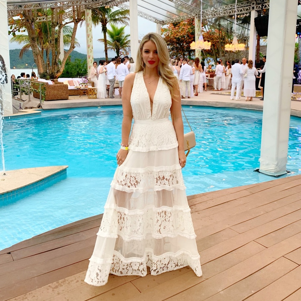 Alexis Lace White Maxi Skirt Boho XS